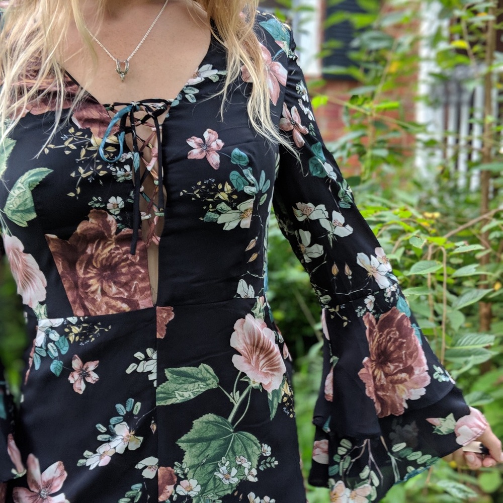 NastyGal Bell Sleeve Floral Romper